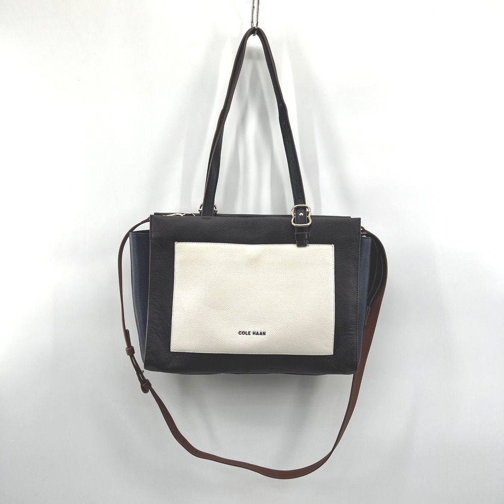 Cole Haan Tote Bag Leather Black Colorblock Grandseries Work Laptop Travel